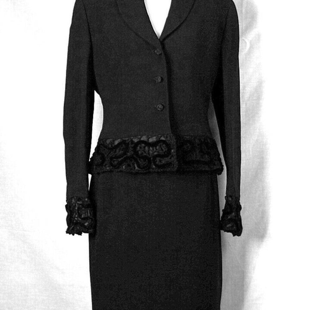 MARIELLA BURANI SUIT BLACK ACETATE & VISCOSE US SIZE 12 NEW MADE IN ITALY 125